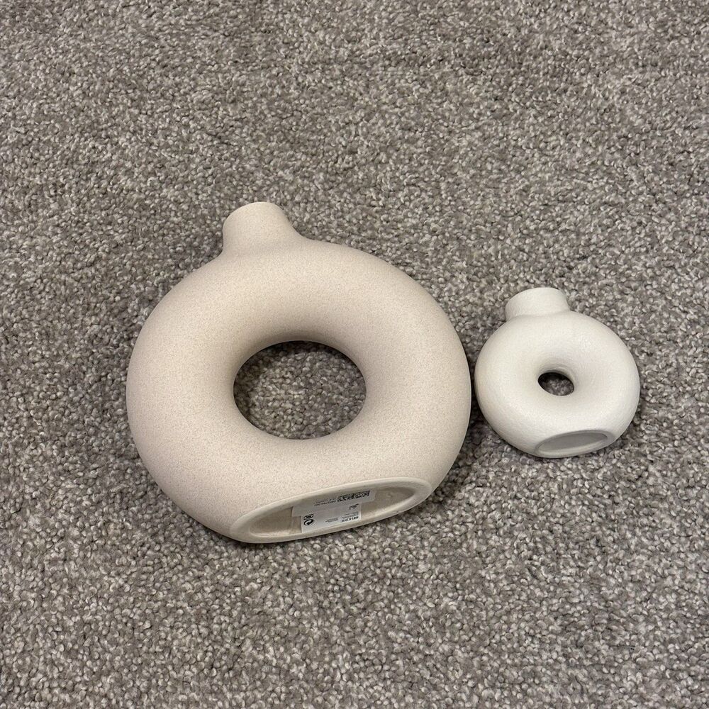 H&M Home Circular Donut Ceramic Vase Set Lot of 2 Matte Modern Decorative Art